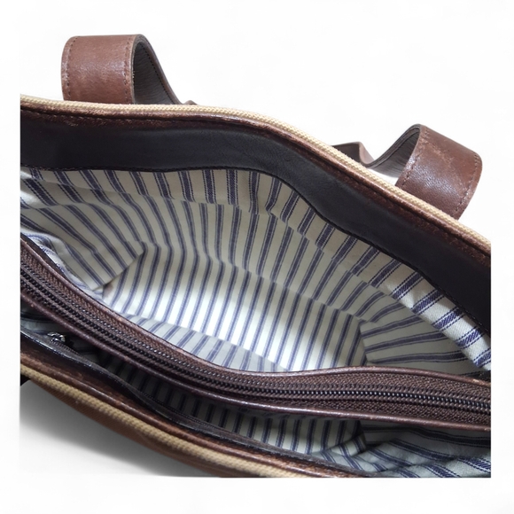 Vintage Coach Greenwhich Tote 6134 Khaki Twill and Mahagony Leather - Picture 8 of 13